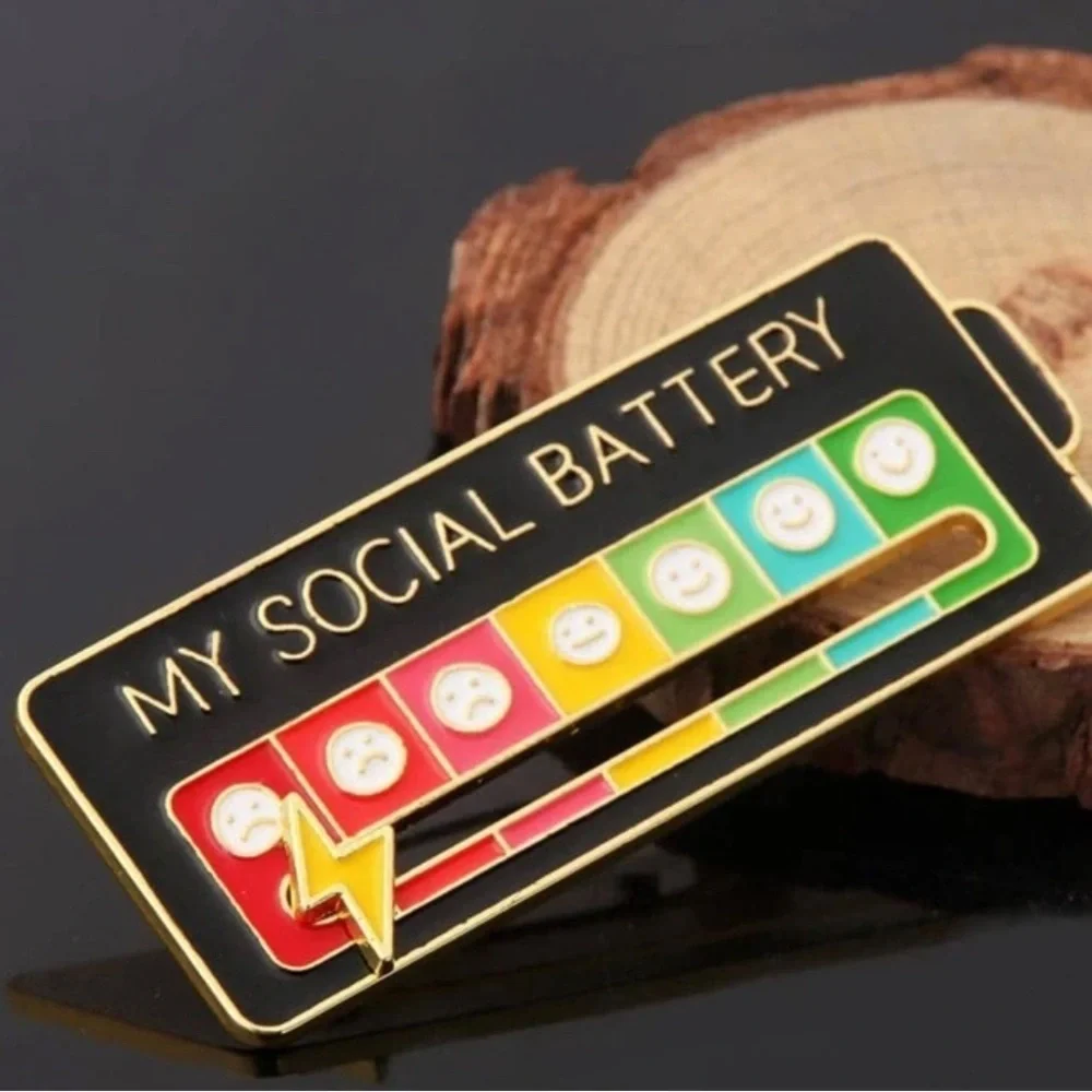 💖 5 items for $25 Sale! 💖 My Social Battery Black Pin - Picture 1 of 4